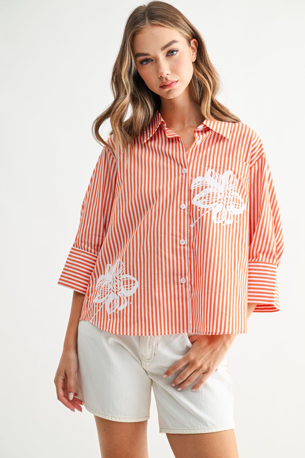 Janice Top with Stripes & Flower Print