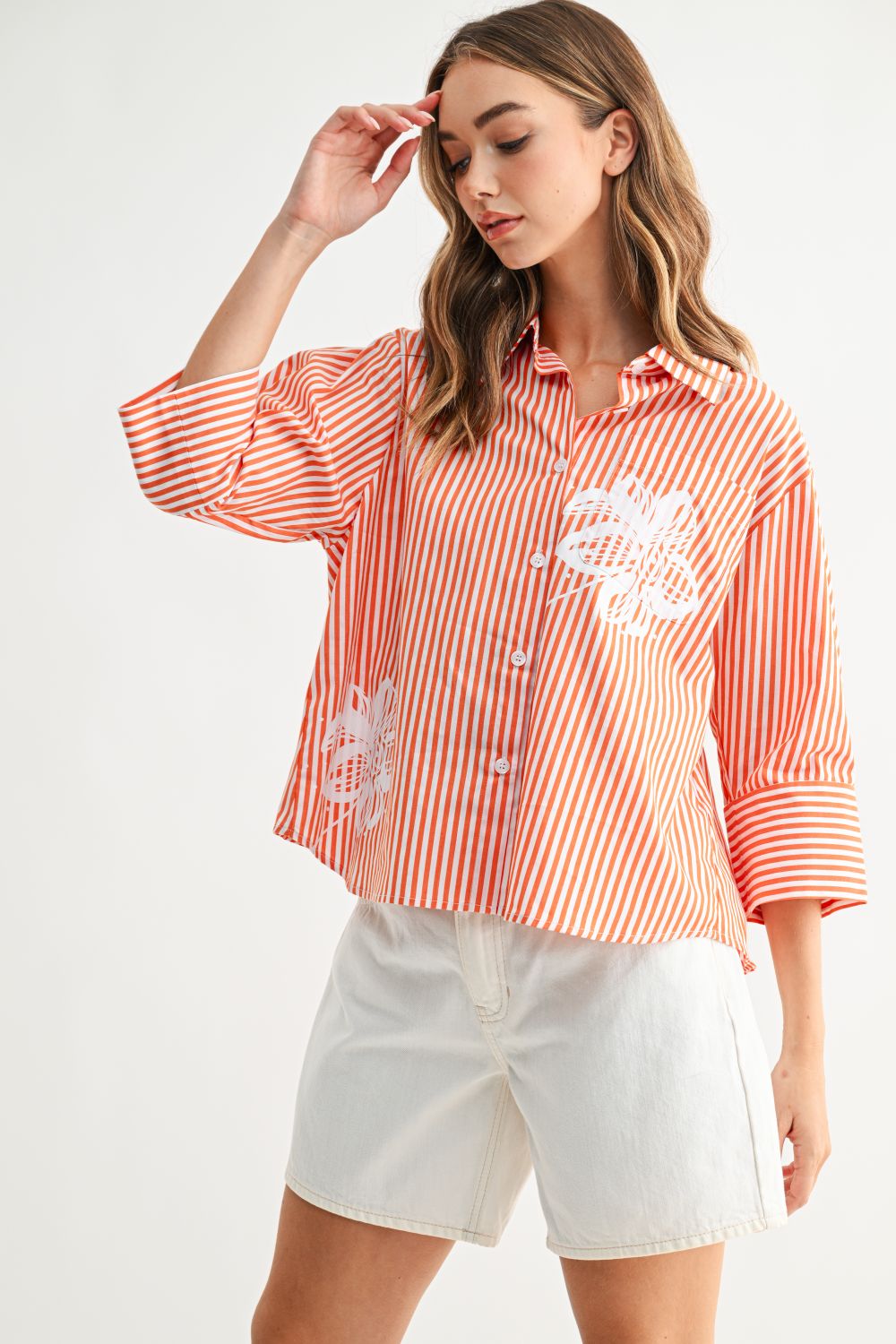 Janice Top with Stripes & Flower Print