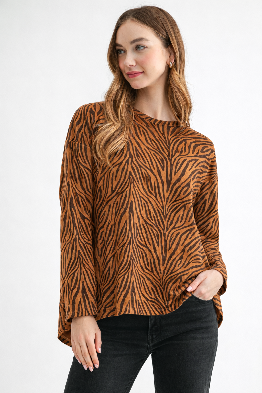 Alcee Stretch Suede Animal Print Top