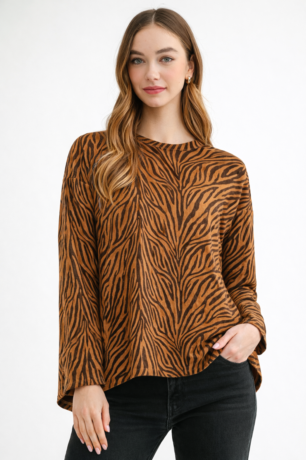 Alcee Stretch Suede Animal Print Top