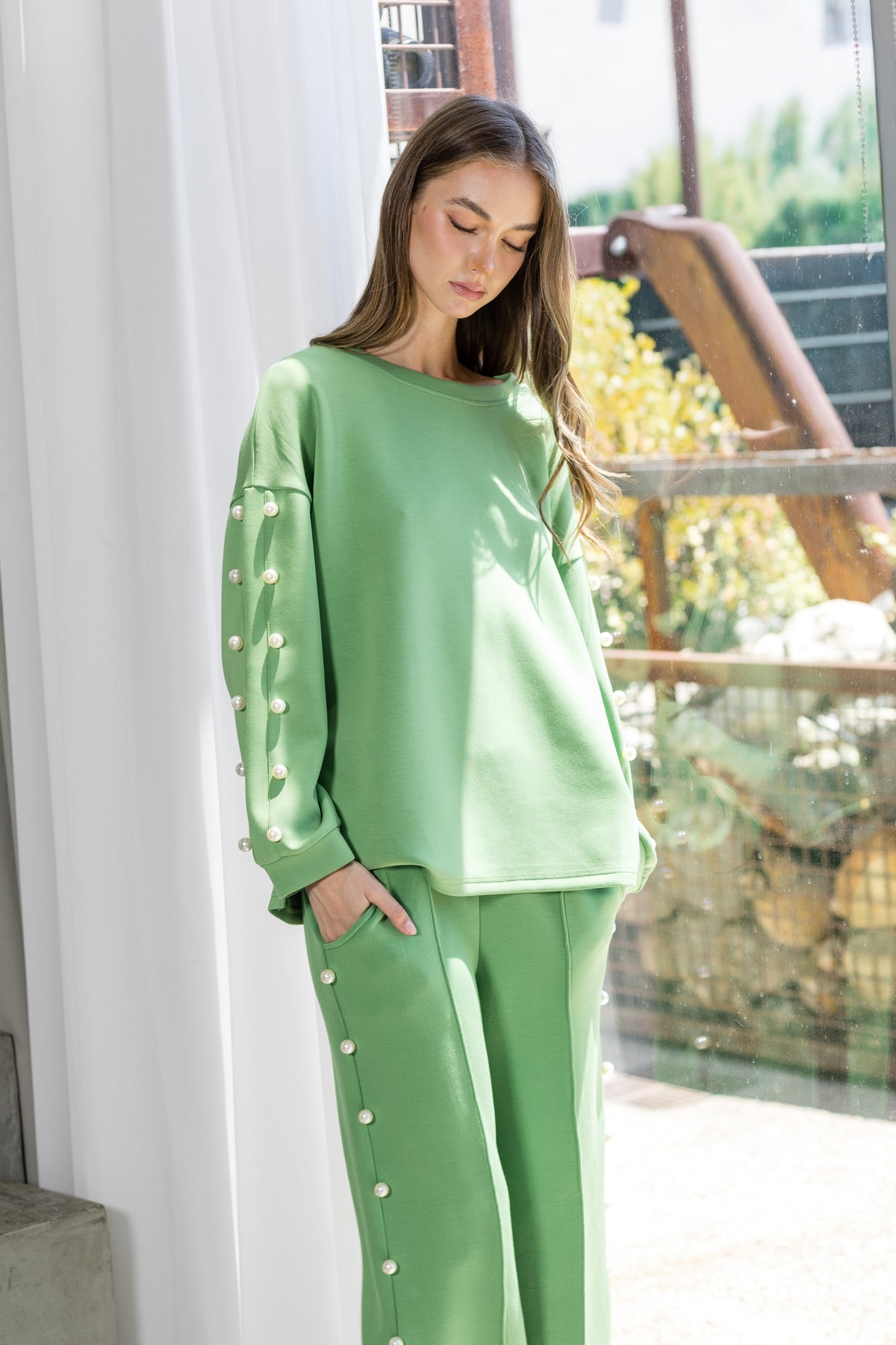 Katri Stretch French Scuba Pearl Top