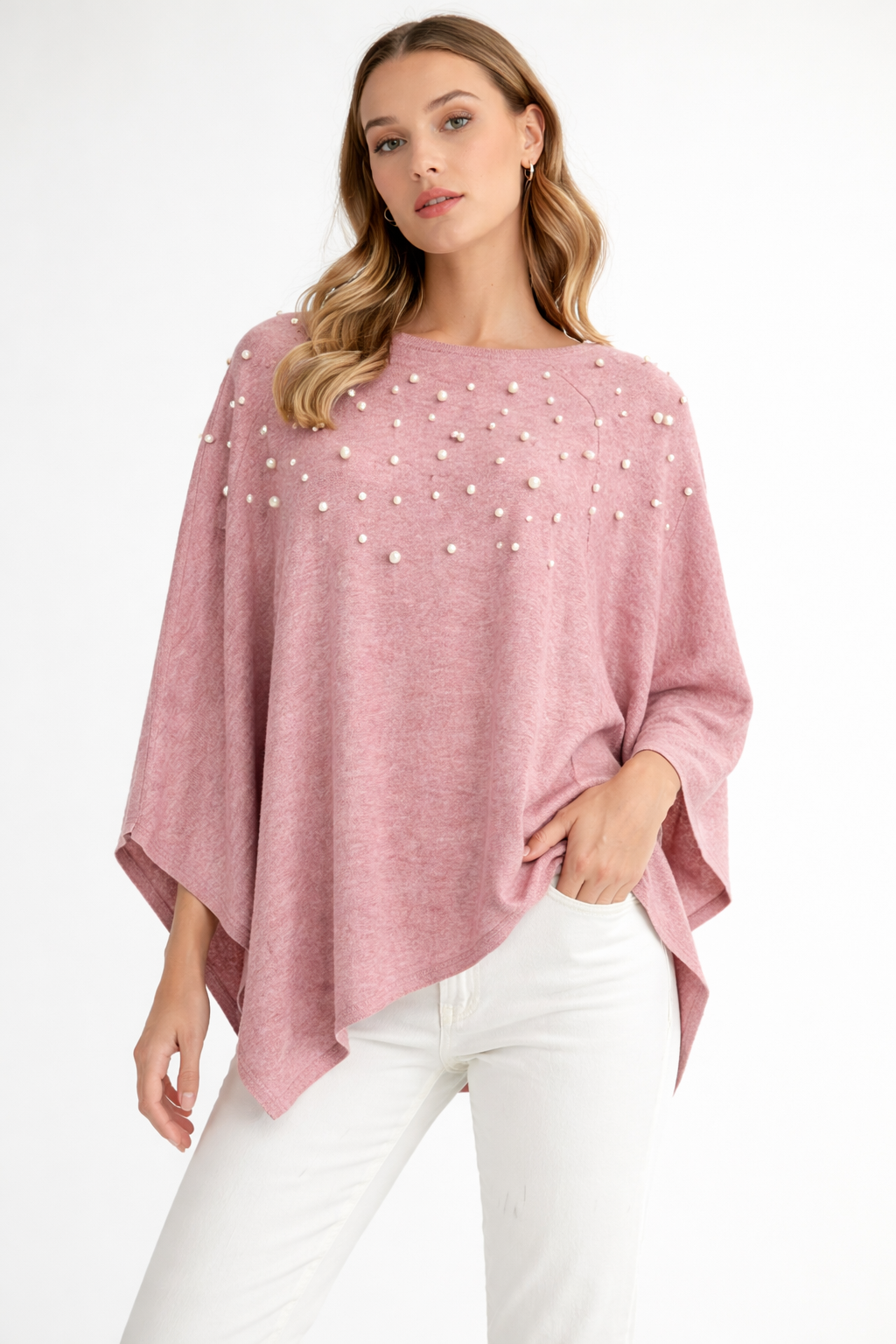 Shelia Stretch Knit Pearl Poncho