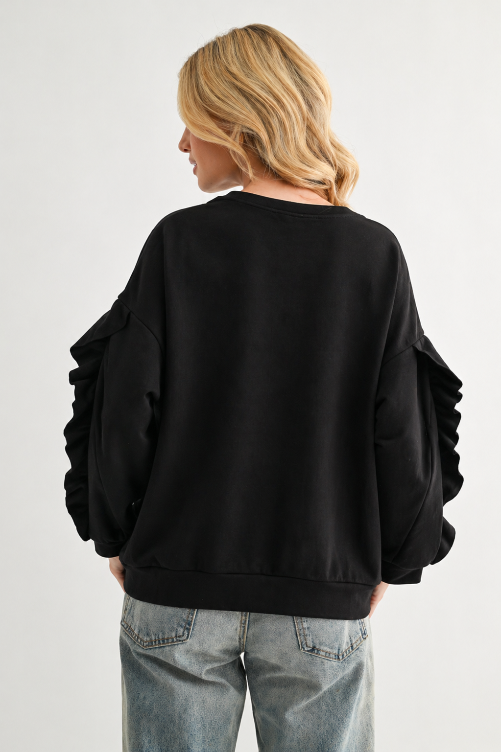 Ferra Stretch French Scuba Top with Ruffled Zipper Sleeves