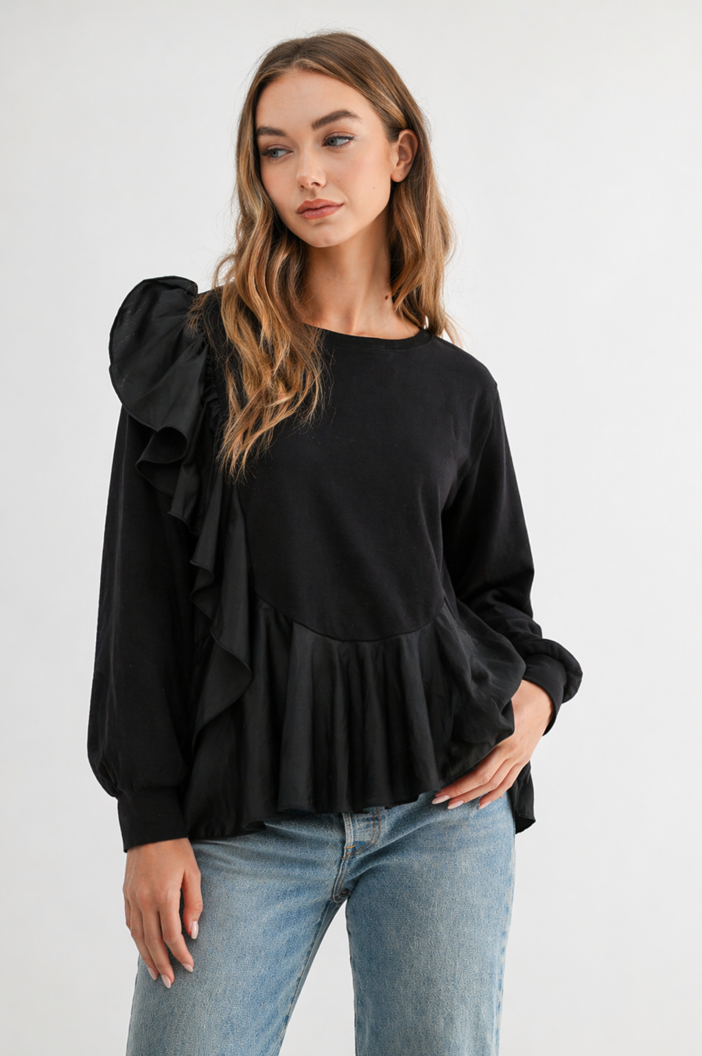 Reya Stretch Pointe Knit Ruffled Top