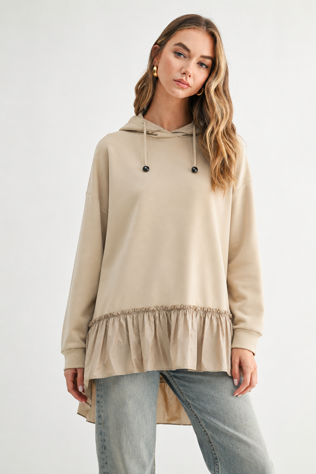 Fabria Stretch French Scuba Hoodie Top