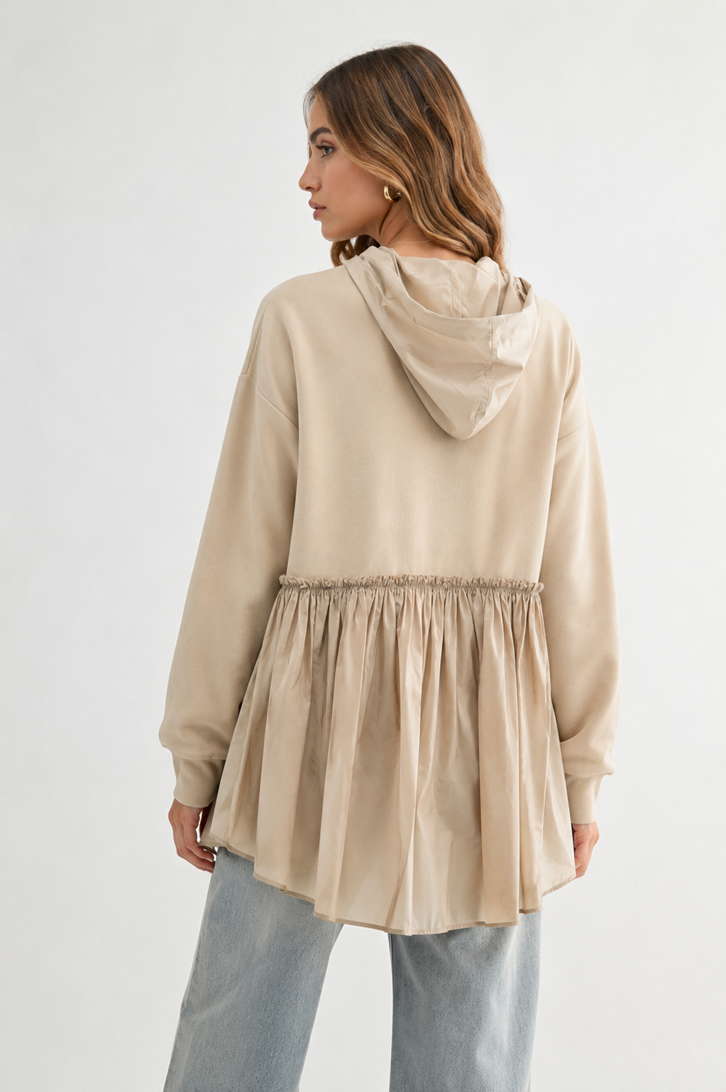 Fabria Stretch French Scuba Hoodie Top