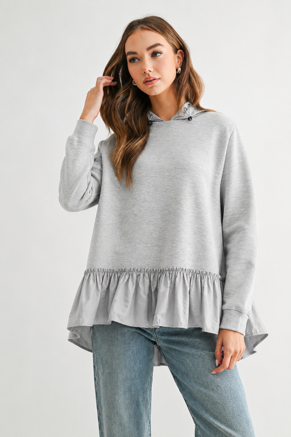 Fabria Stretch French Scuba Hoodie Top