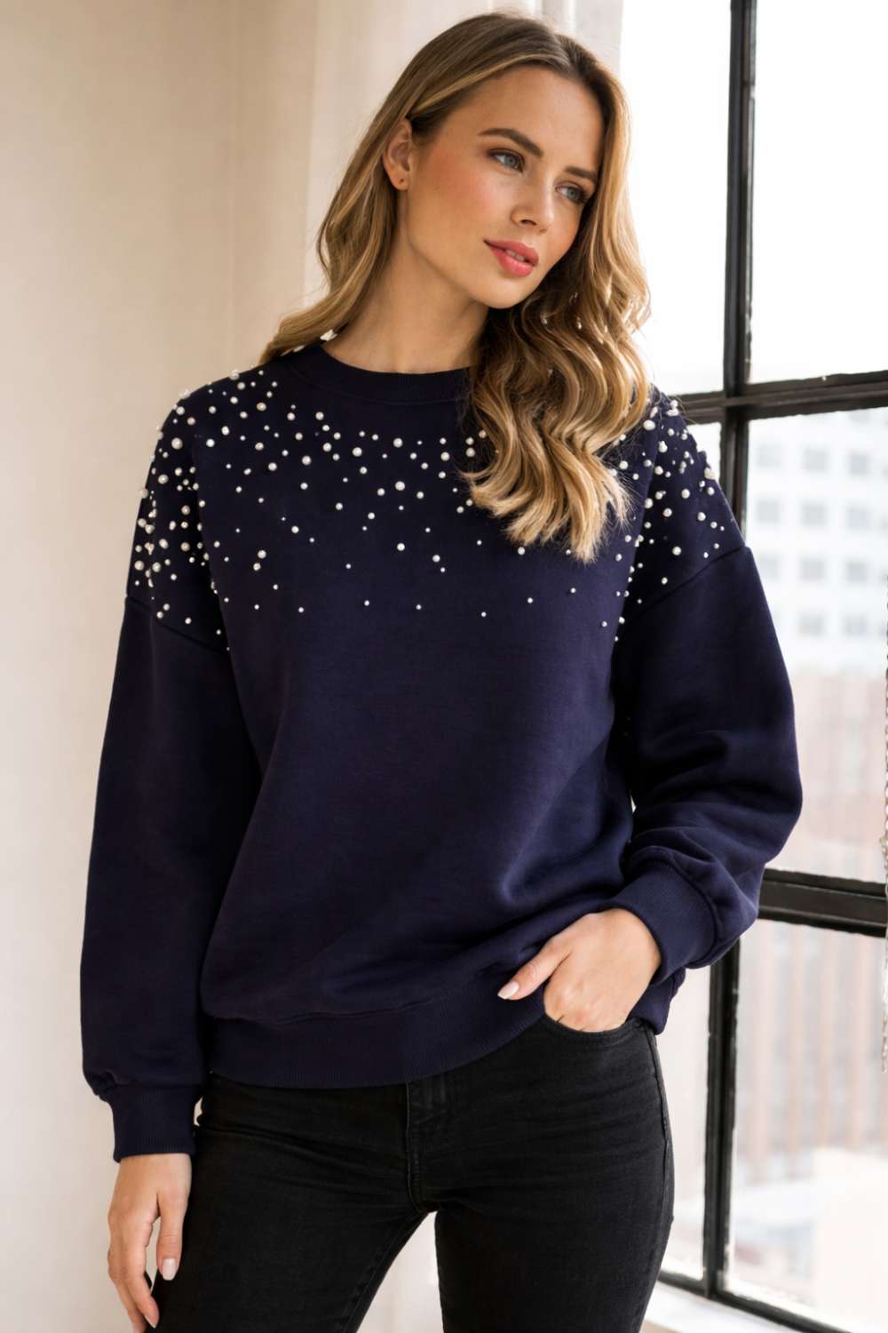 Frenna Stretch French Scuba Pearl Top
