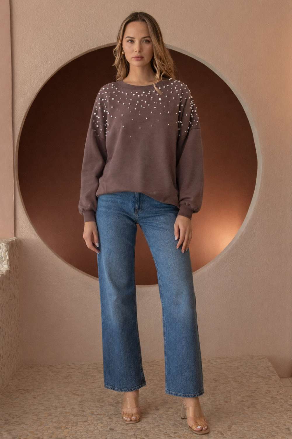 Frenna Stretch French Scuba Pearl Top