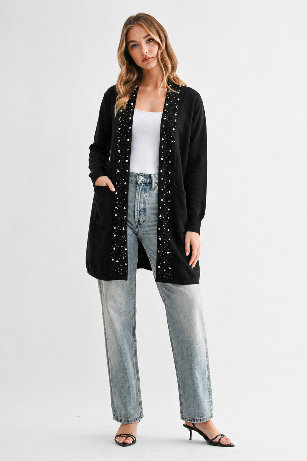 Serra Knitted Sweater Cardigan with Pearls & Sparkles