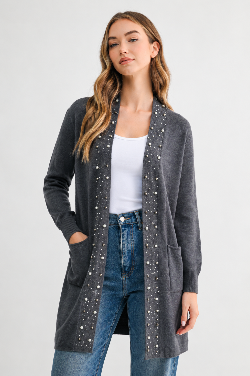 Serra Knitted Sweater Cardigan with Pearls & Sparkles