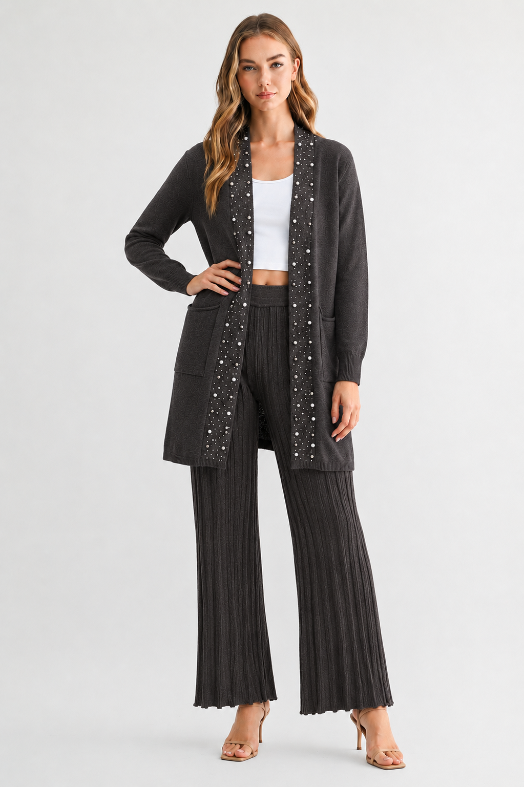 Serra Knitted Sweater Cardigan with Pearls & Sparkles