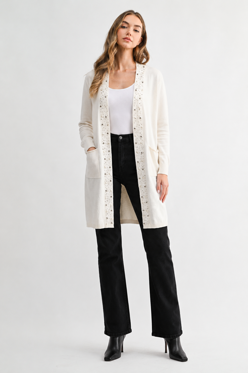 Serra Knitted Sweater Cardigan with Pearls & Sparkles