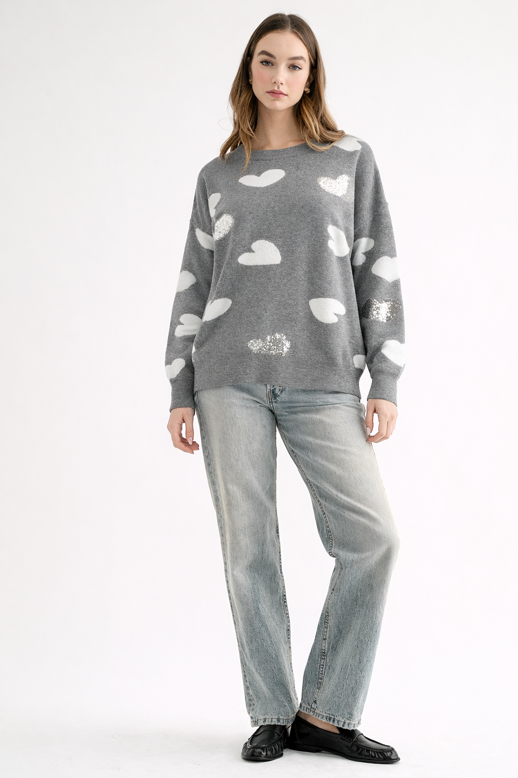 Senja Knitted Sweater with Sequin Hearts