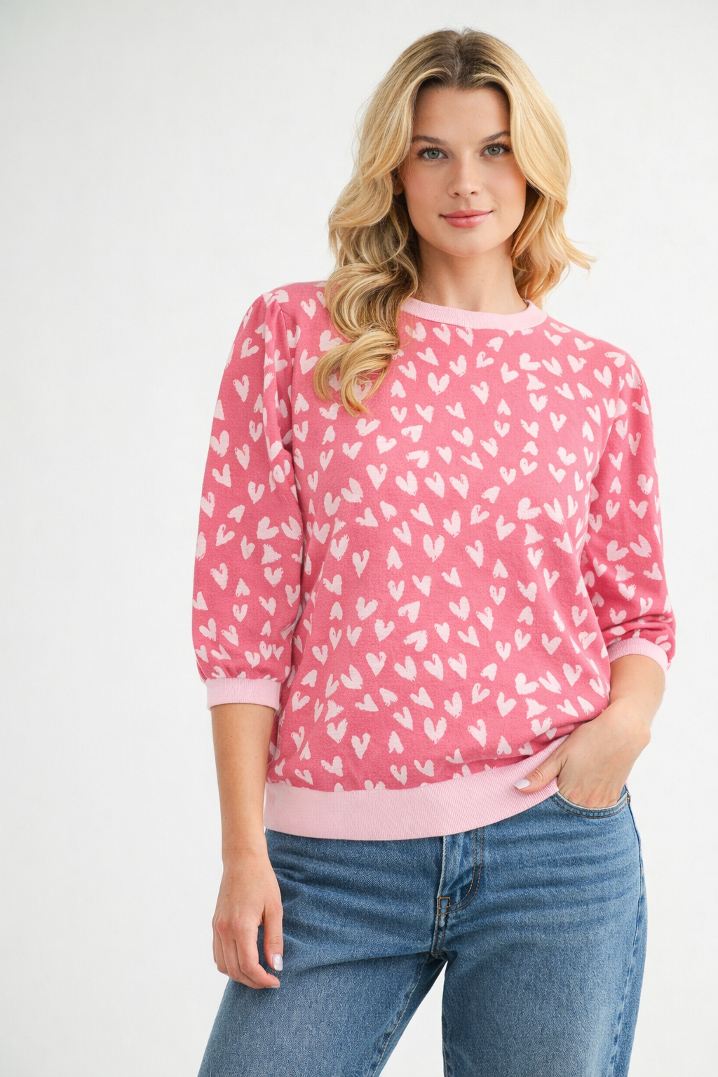 Syeda Stretch Knitted Sweater with Scattered Hearts