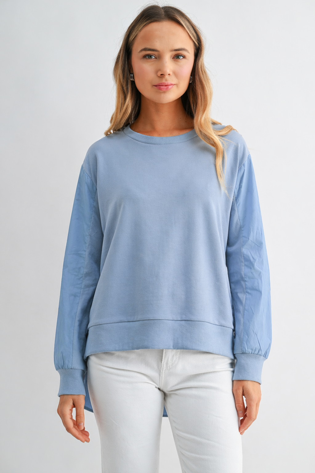 Rheta Stretch Pointe Knit & Cotton Top