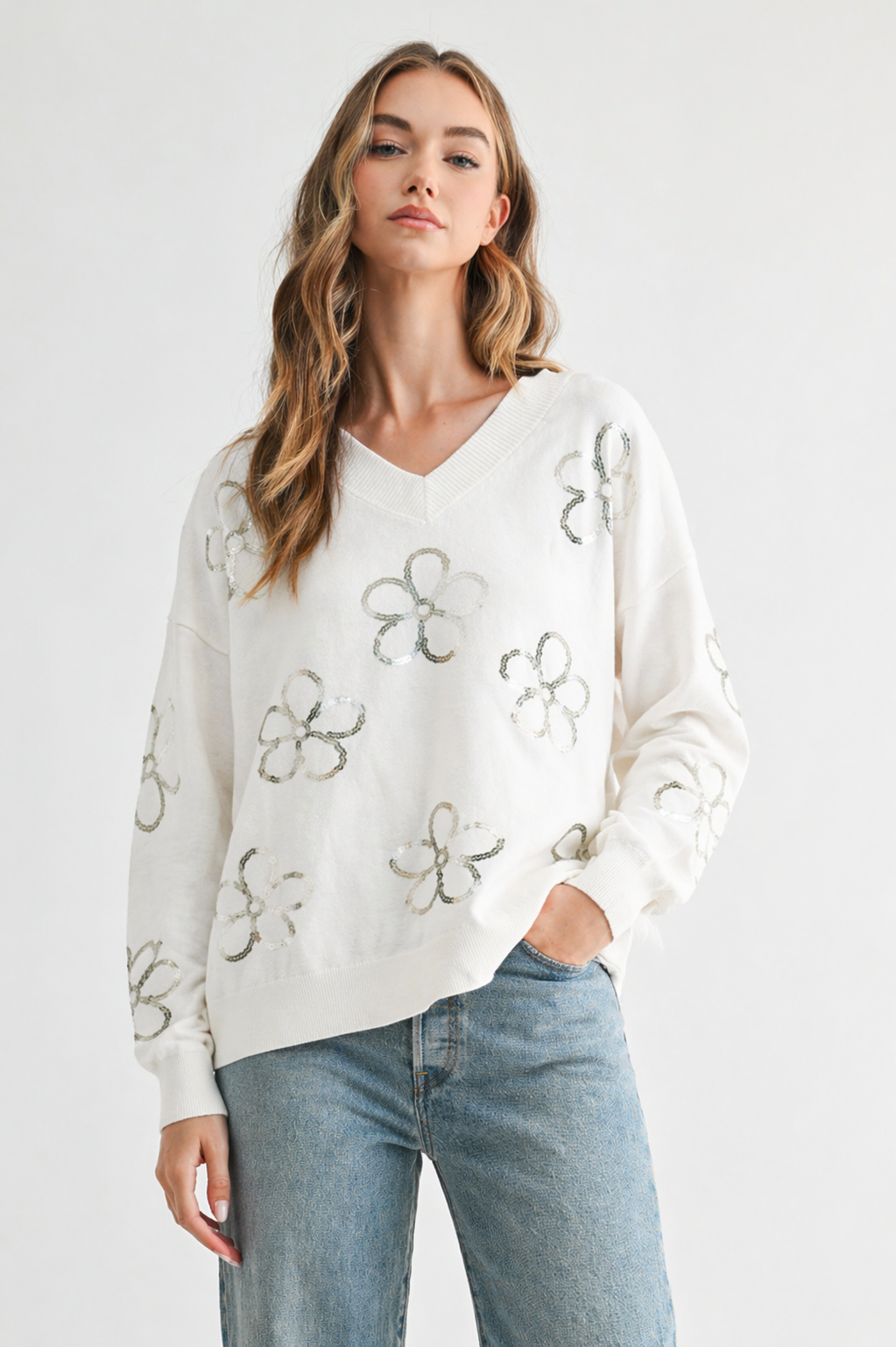 Sakura Knitted Sequin Flower Top