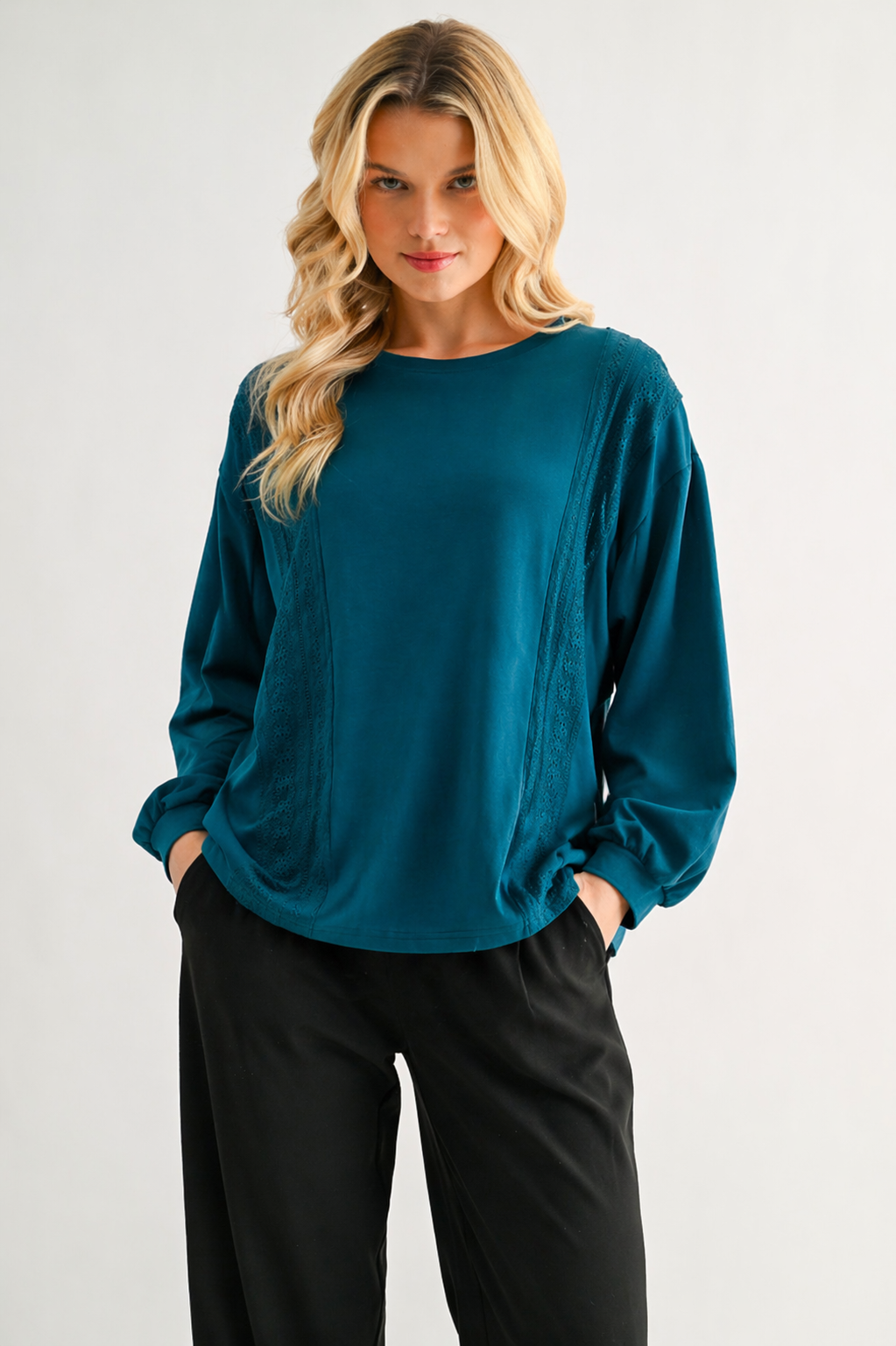 Rosanne Pointe Knit Top with Lace