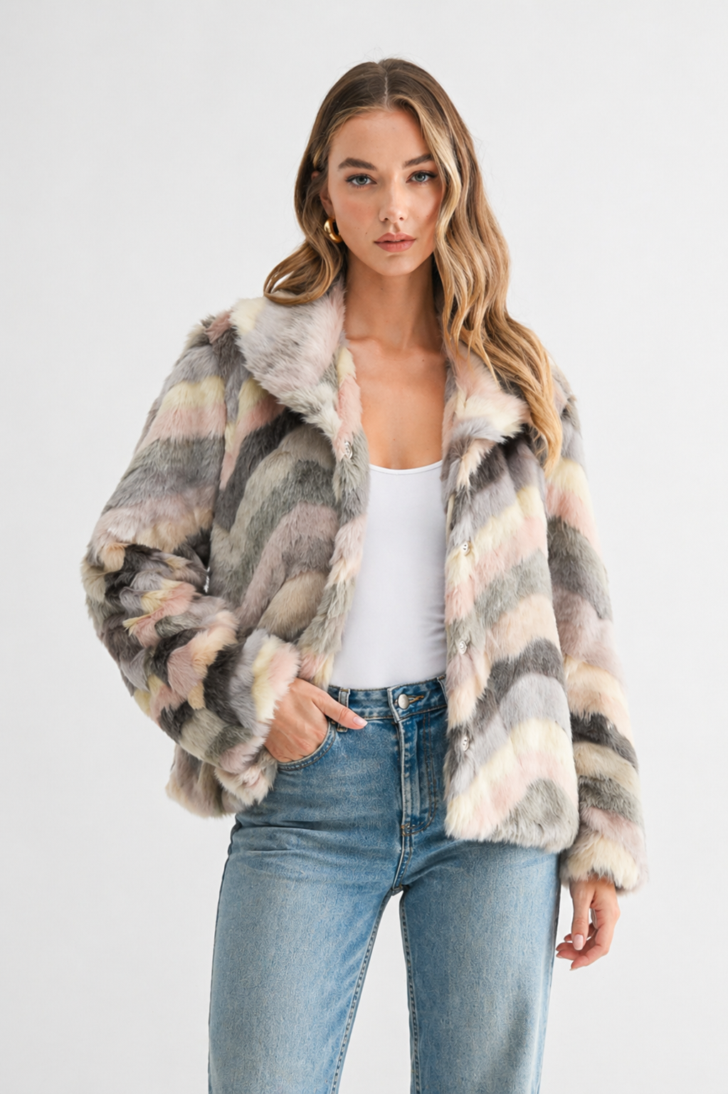 Jonna Chevron Fur Jacket