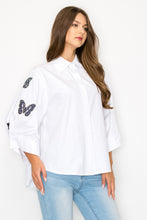 Load image into Gallery viewer, Willow Cotton Poplin Top with Butterfly Embroidery