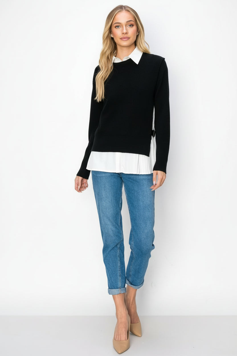 Wyatt Cotton Pleated Shirt with Knitted Sweater