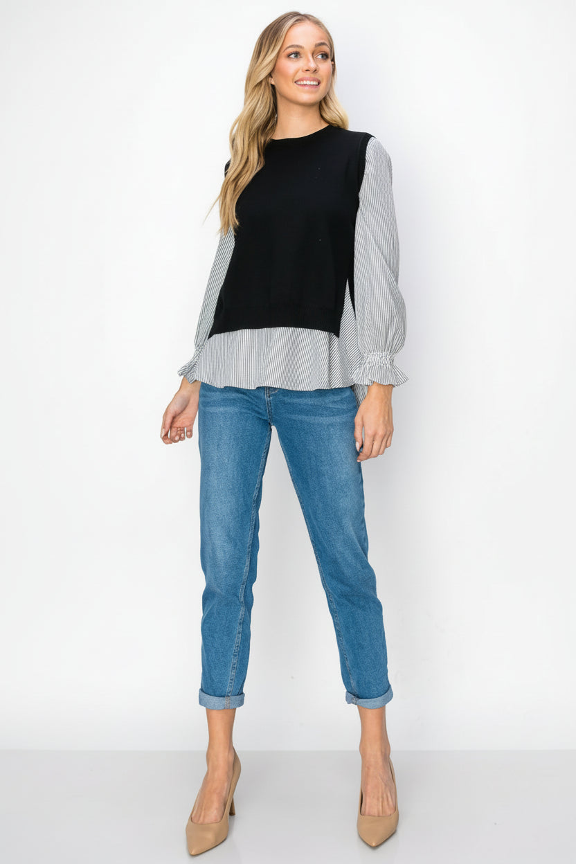 Winona Woven Shirt with Knitted Sweater