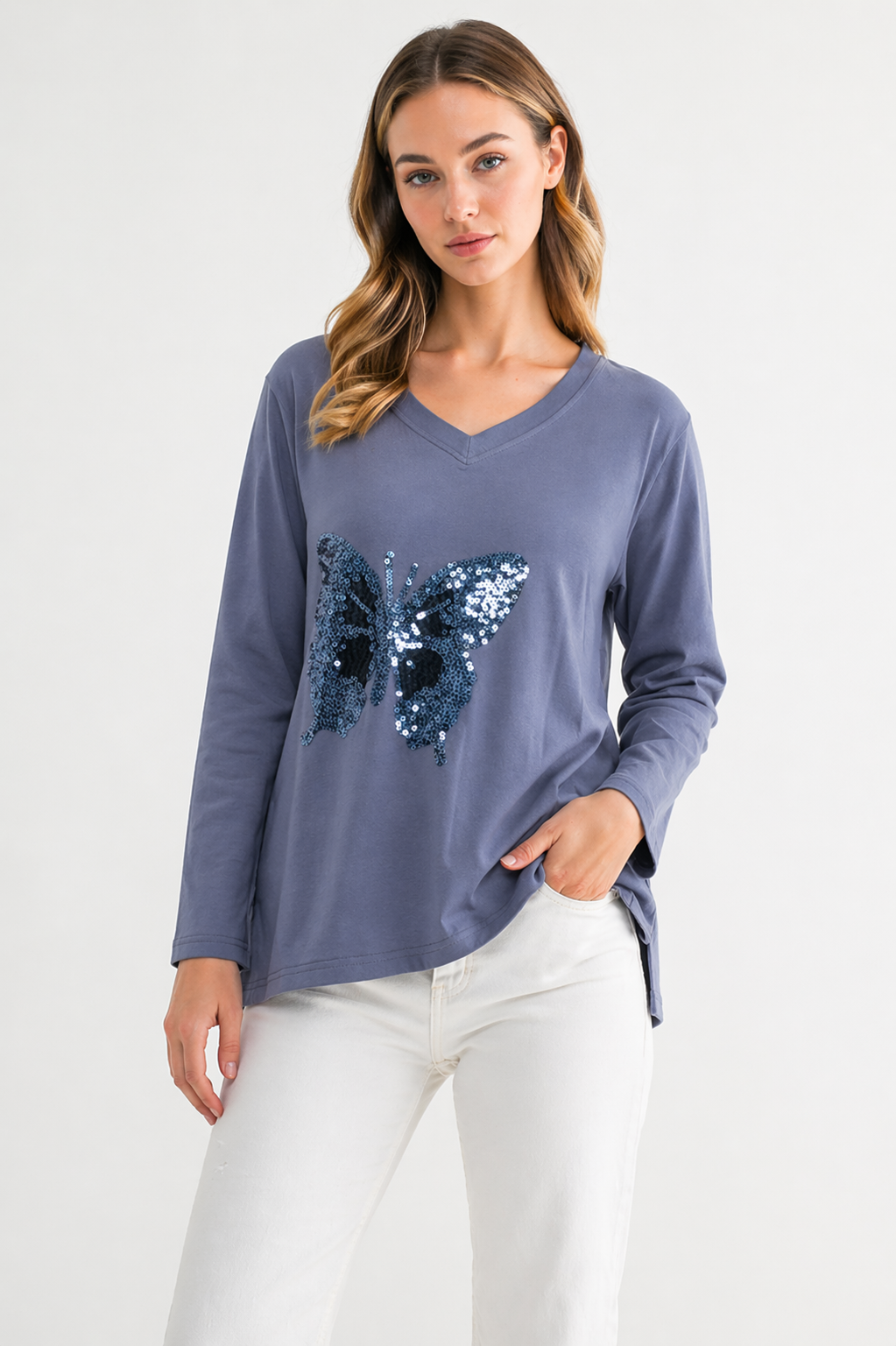 Ricole Stretch Pointe Knit with Sequin Butterfly