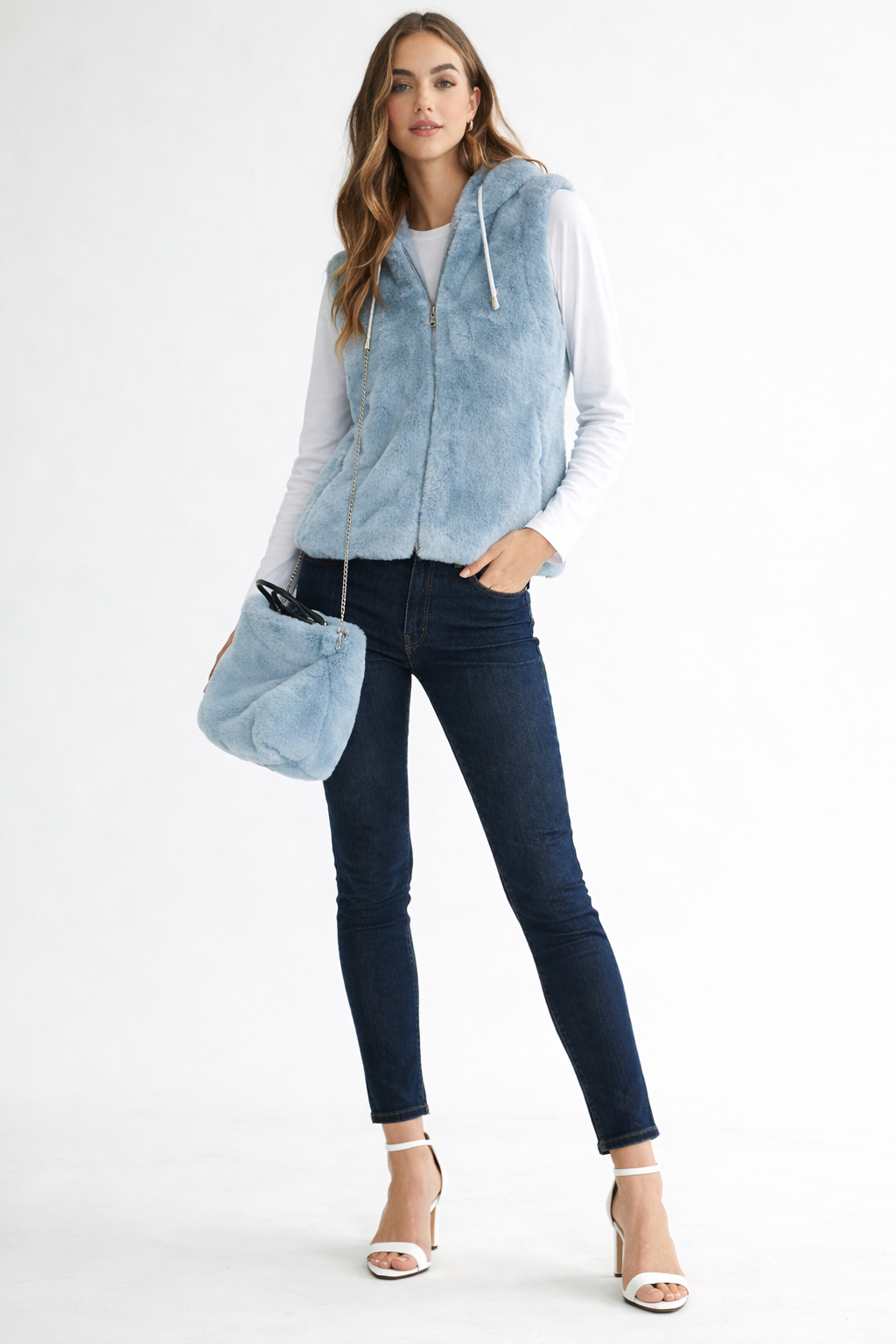 Jackie Fur Vest with Matching Crossbody Fur Bag (Set)
