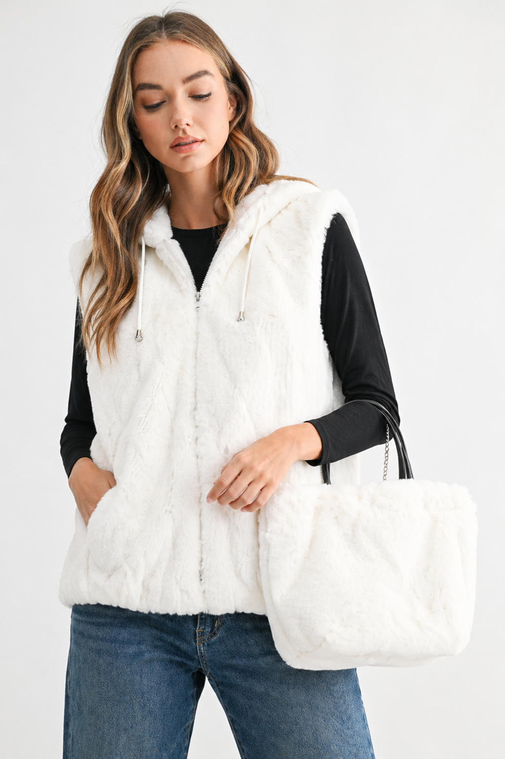 Jackie Fur Vest with Matching Crossbody Fur Bag (Set)