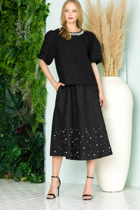 Willis Textured Skirt with Pearls