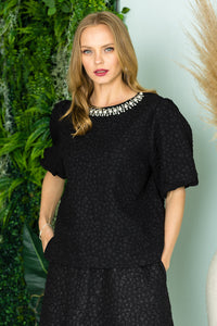 Windelle Textured Top with Pearls