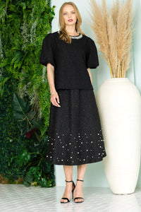 Willis Textured Skirt with Pearls