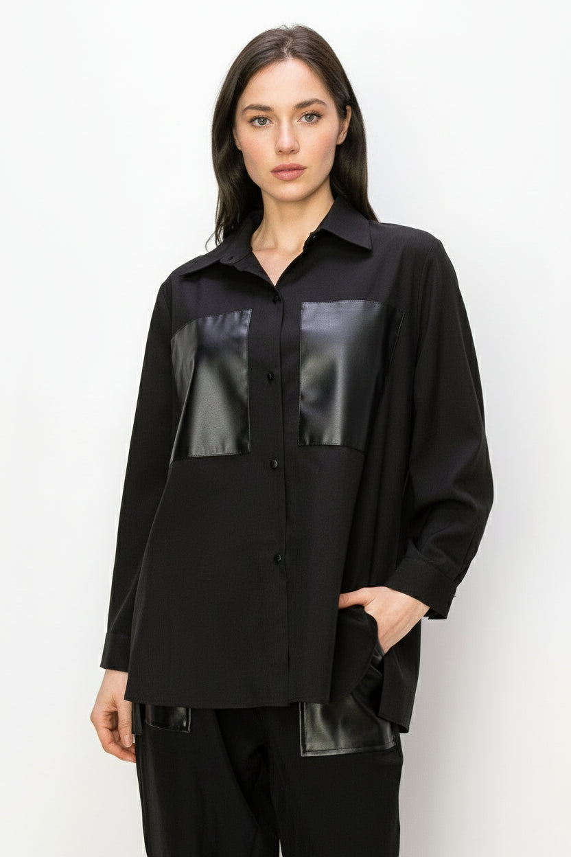 Willa Woven Shirt with Leather Patches
