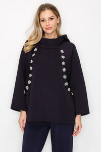 Frances Hoodie Top with Diamond Studs