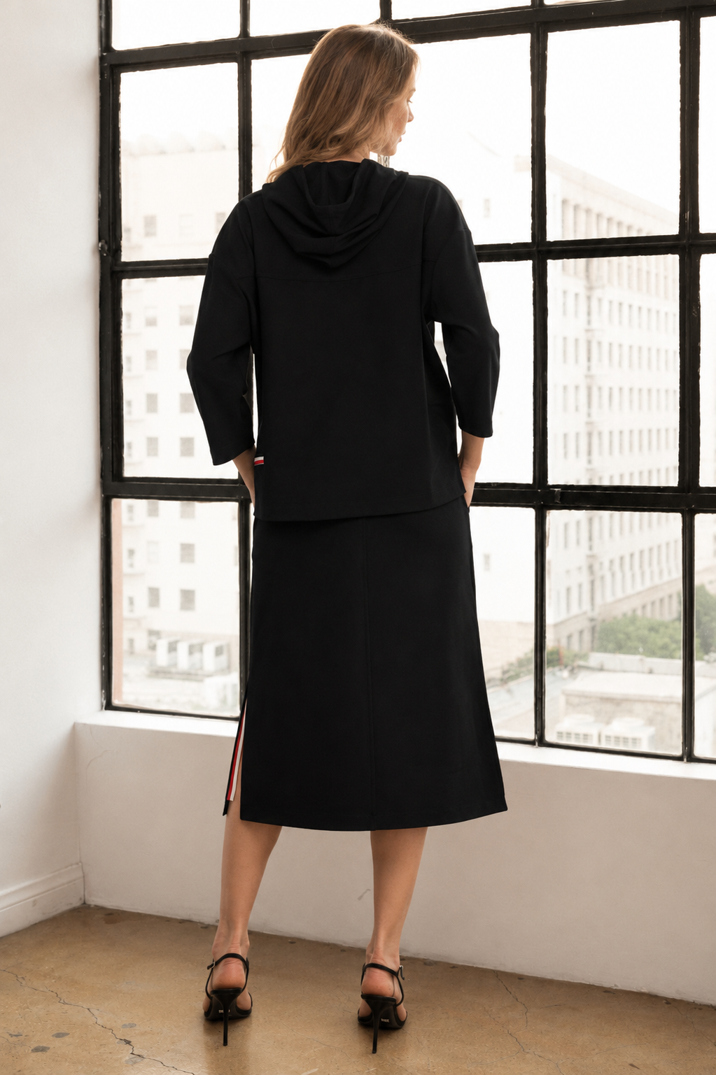 Kassie Crepe Knit Skirt with Contrast Stripes