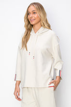 Load image into Gallery viewer, Khloe Knit Crepe Hoodie Top with Contrast Stripes