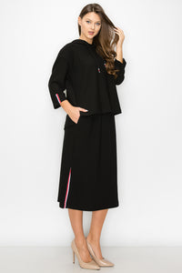 Kassie Crepe Knit Skirt with Contrast Stripes