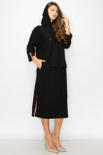 Load image into Gallery viewer, Khloe Knit Crepe Hoodie Top with Contrast Stripes