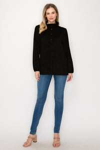 Willabella Suede Top with Ruffled Collar