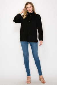 Willabella Suede Top with Ruffled Collar