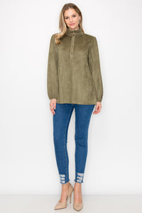 Willabella Suede Top with Ruffled Collar