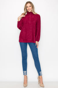 Willabella Suede Top with Ruffled Collar