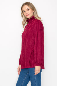 Willabella Suede Top with Ruffled Collar