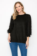 Load image into Gallery viewer, Abby Suede Top with Feathered Sleeves