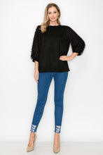 Load image into Gallery viewer, Abby Suede Top with Feathered Sleeves