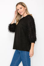 Load image into Gallery viewer, Abby Suede Top with Feathered Sleeves