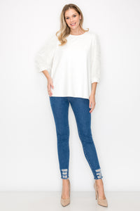 Abby Suede Top with Feathered Sleeves