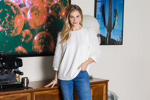 Abby Suede Top with Feathered Sleeves