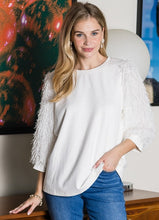 Load image into Gallery viewer, Abby Suede Top with Feathered Sleeves