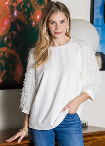 Abby Suede Top with Feathered Sleeves